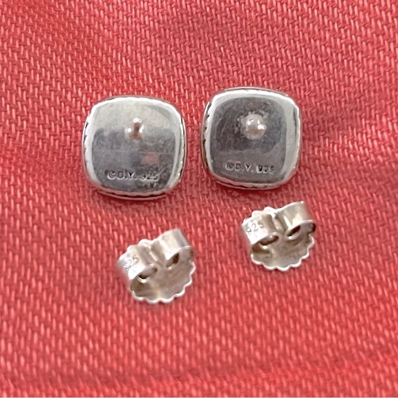 David Yurman Petite Stud Albion Red Carnelian Pave’ Diamond Earrings - Picture 3 of 8